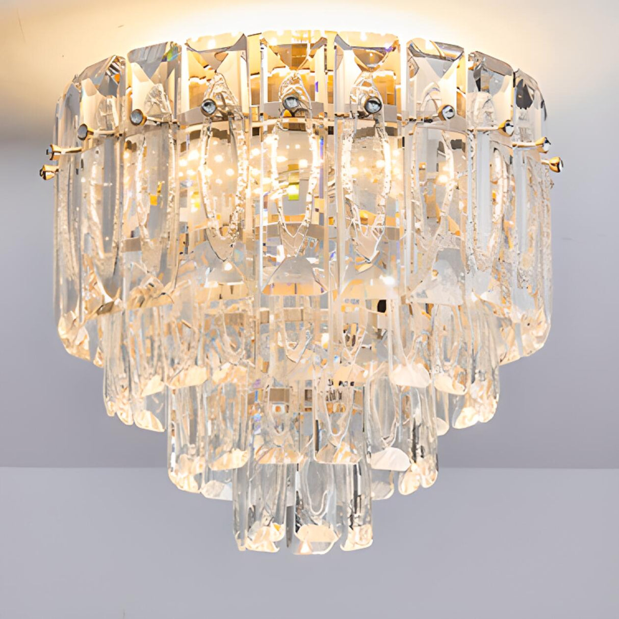 Luxury Crystal Flower Flush Mount Light Living Room Image - 11