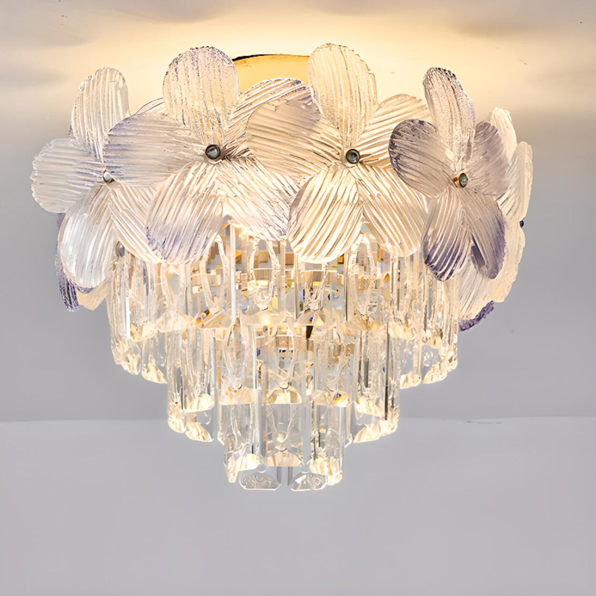 Luxury Crystal Flower Flush Mount Light Living Room Image - 12