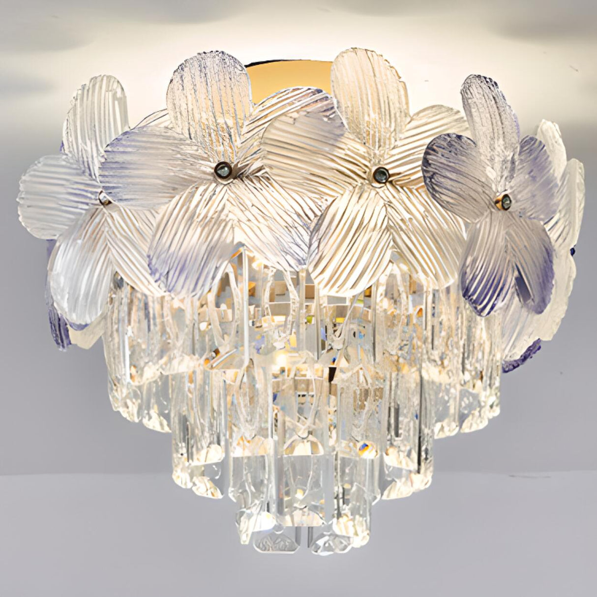 Luxury Crystal Flower Flush Mount Light Living Room Image - 13