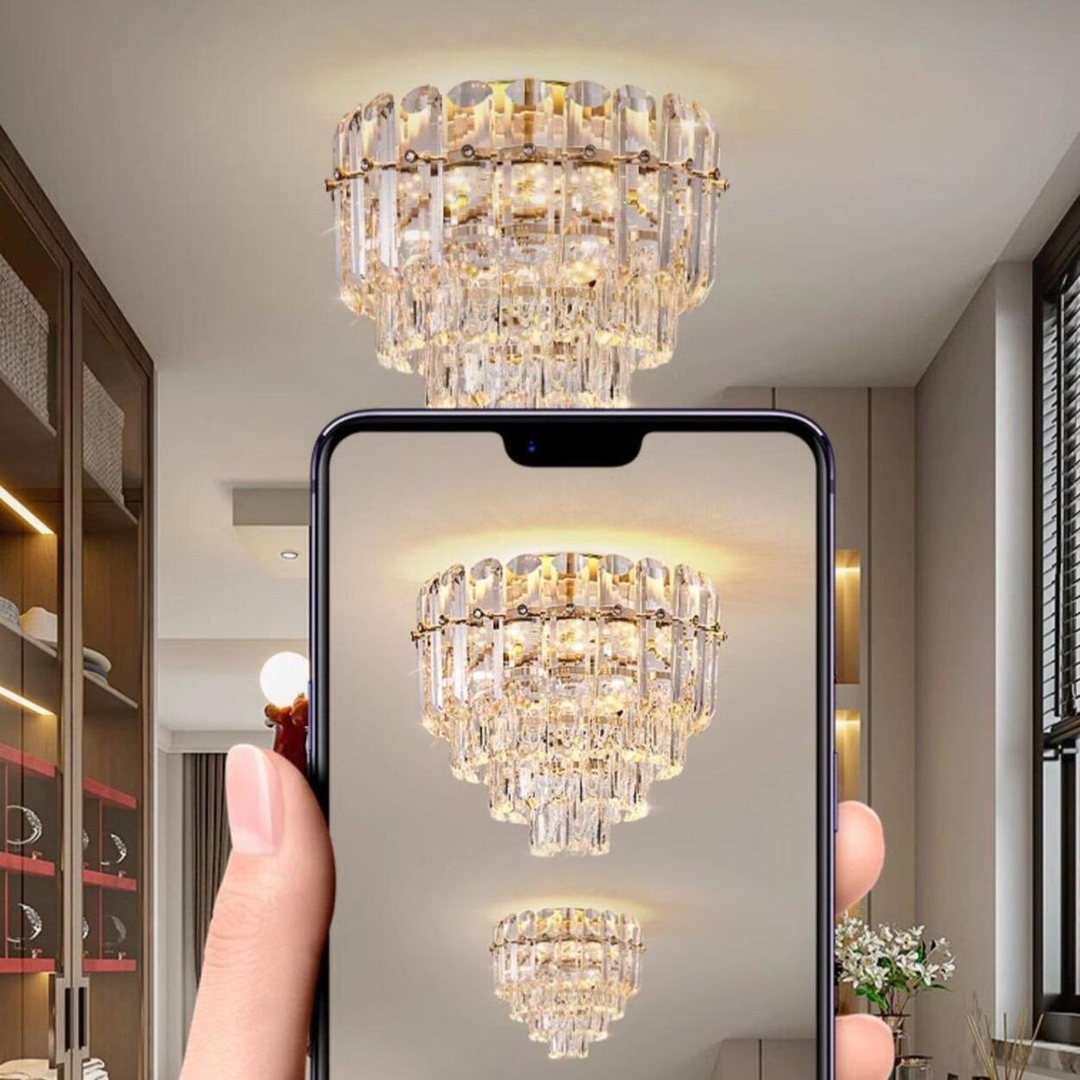Luxury Crystal Flower Flush Mount Light Living Room Image - 16