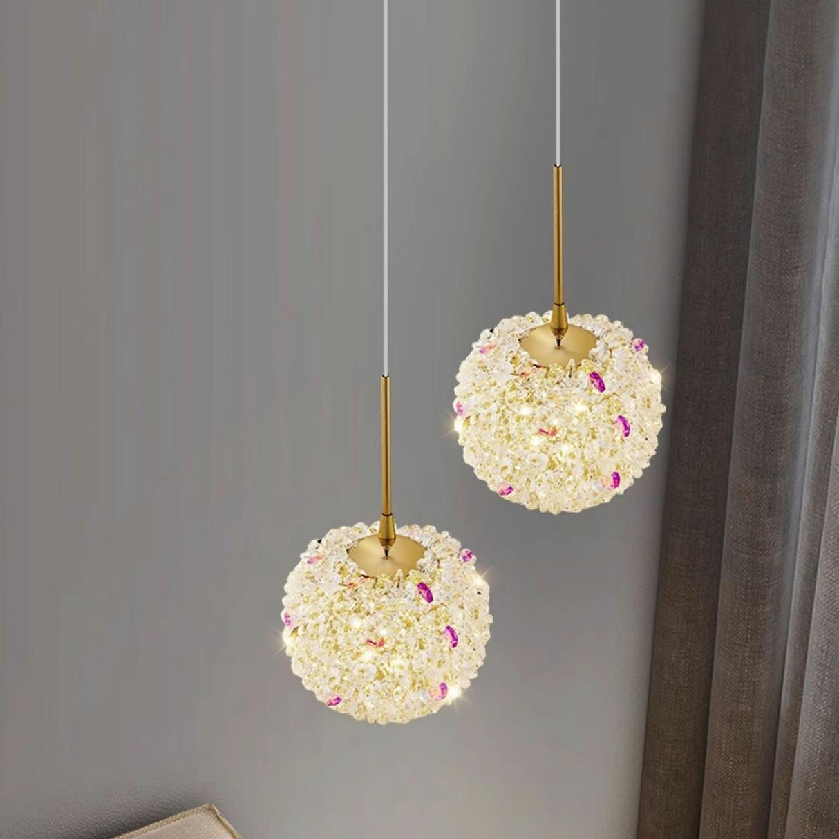 Luxury Crystal Gold Globe Adjustable Pendant Light Image - 12