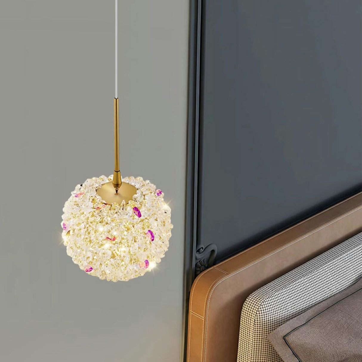 Luxury Crystal Gold Globe Adjustable Pendant Light Image - 13