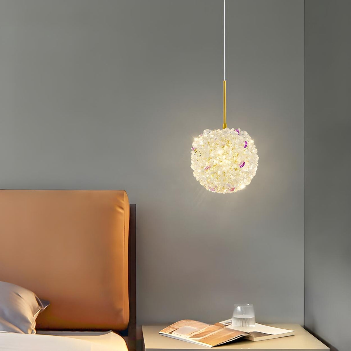 Luxury Crystal Gold Globe Adjustable Pendant Light Image - 3