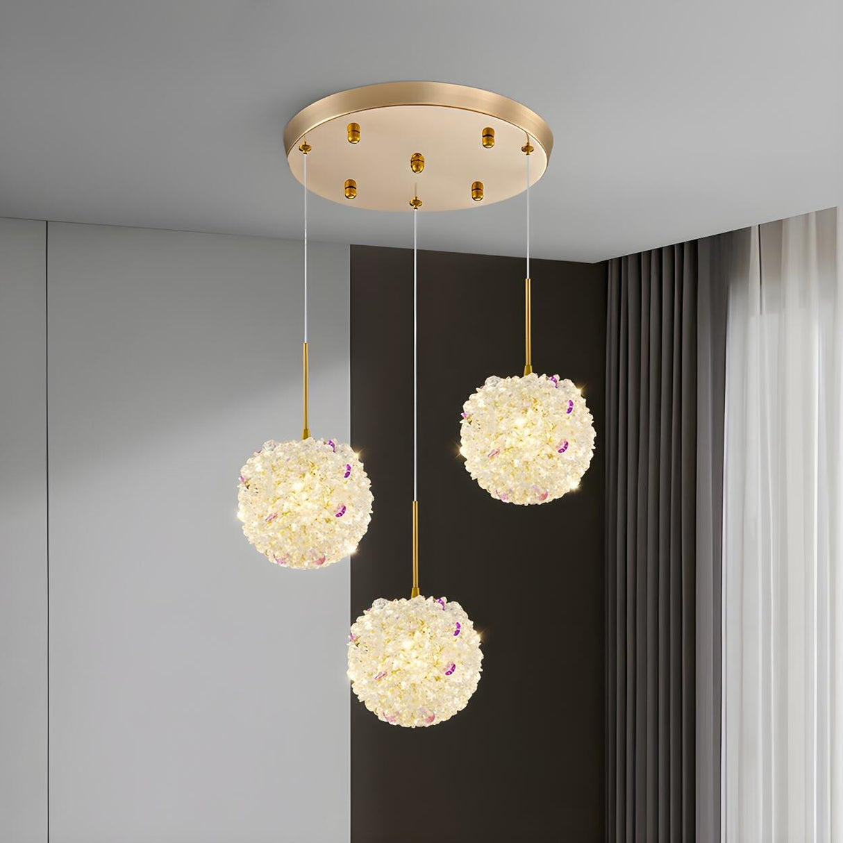 Luxury Crystal Gold Globe Adjustable Pendant Light Image - 4
