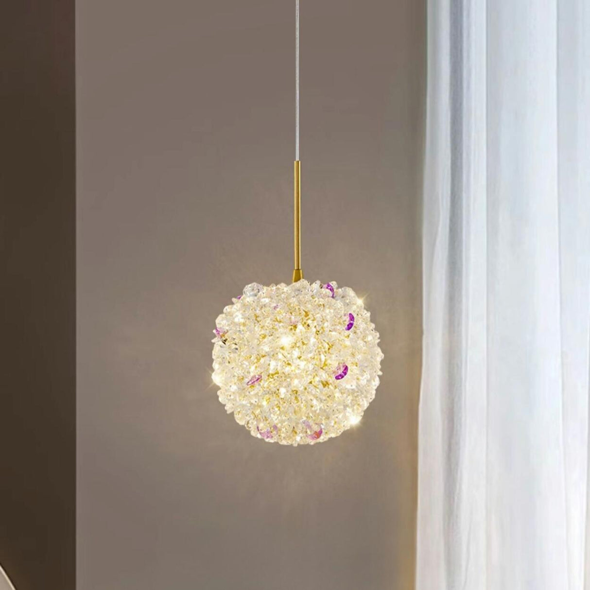 Luxury Crystal Gold Globe Adjustable Pendant Light Image - 6