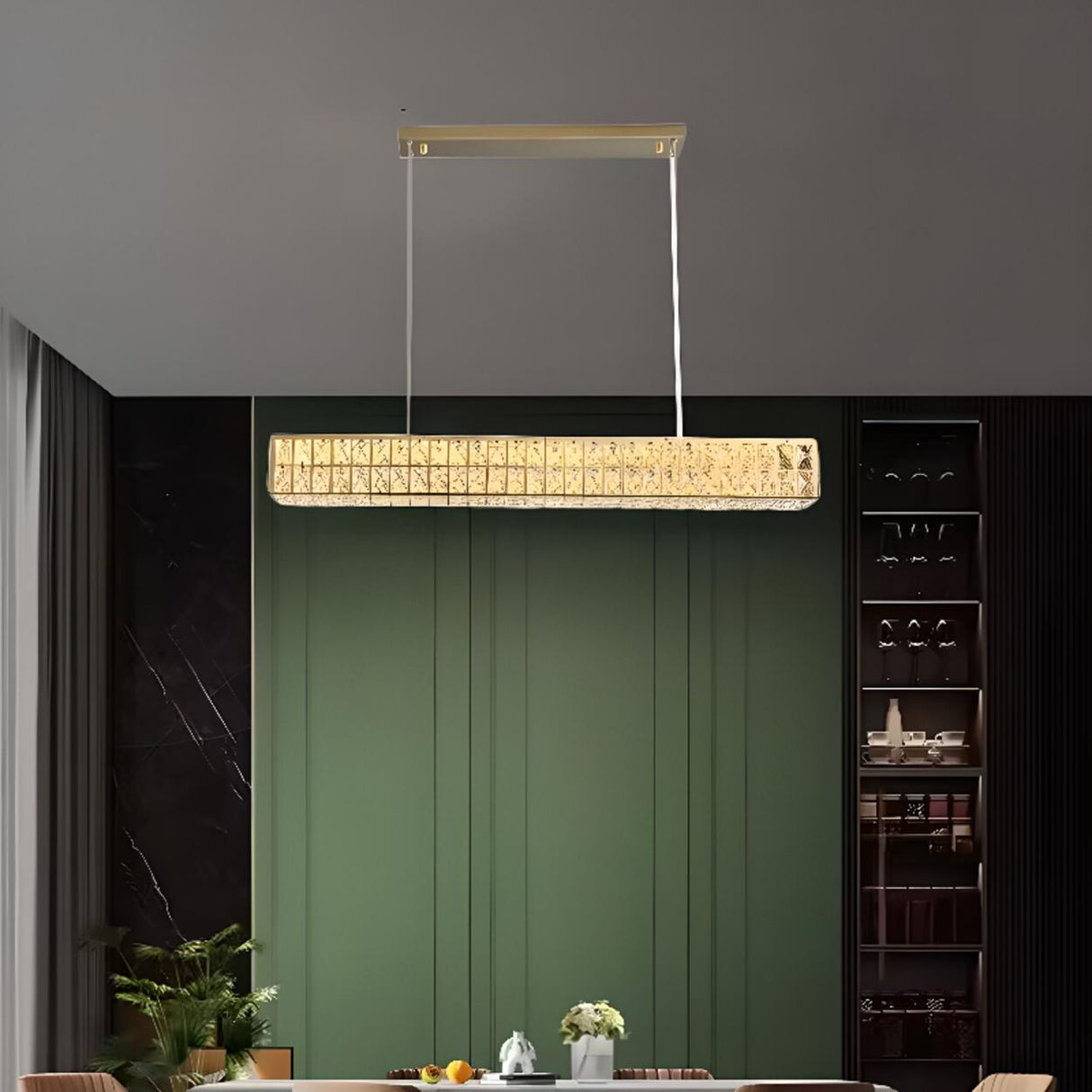 Luxury Crystal Rectangular Dining Island Pendant Light Image - 6