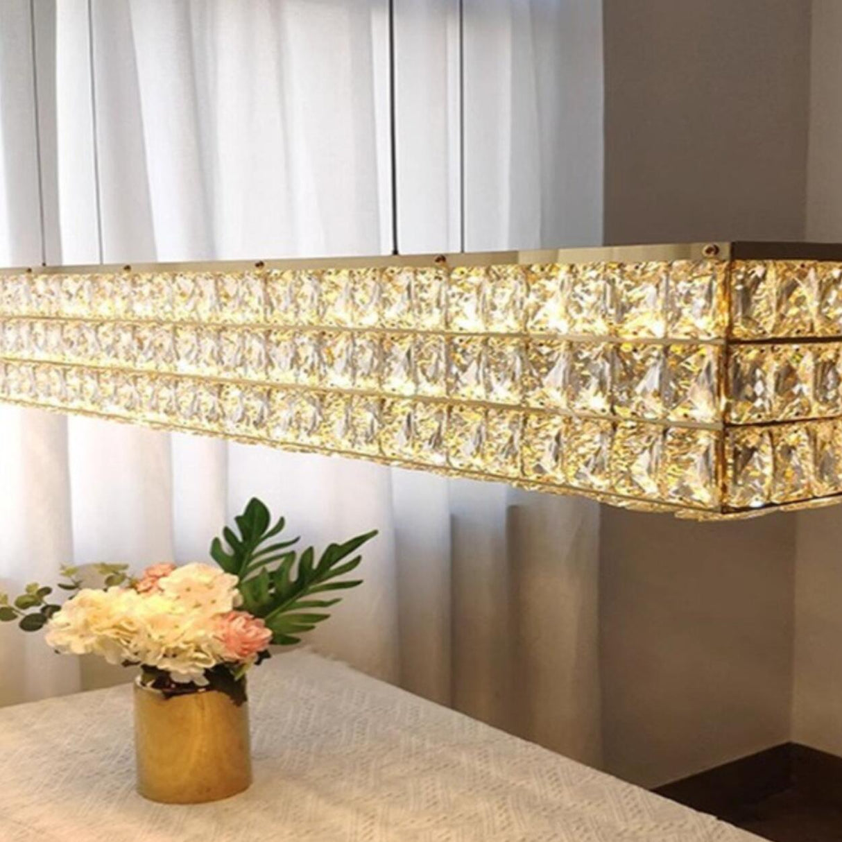 Luxury Crystal Rectangular Dining Island Pendant Light Image - 8