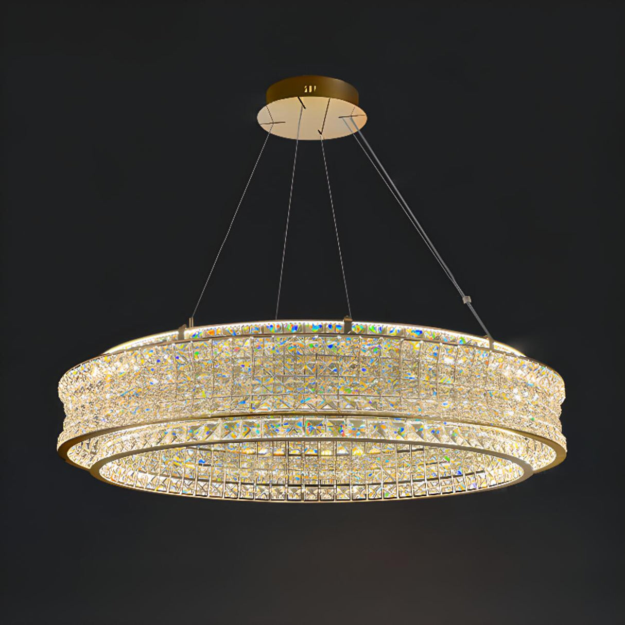 Luxury Crystal Ring Chandelier Adjustable Height Image - 11