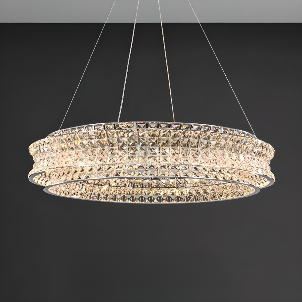 Luxury Crystal Ring Chandelier Adjustable Height Image - 12
