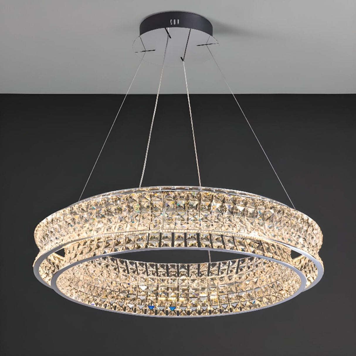 Luxury Crystal Ring Chandelier Adjustable Height Image - 13