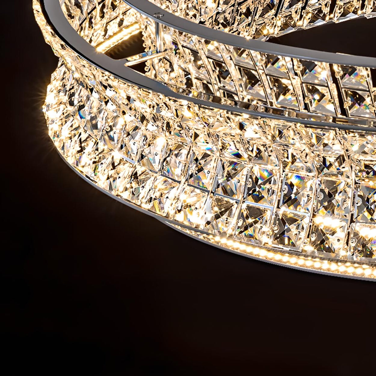 Luxury Crystal Ring Chandelier Adjustable Height Image - 17