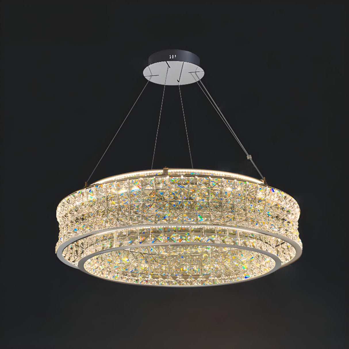 Luxury Crystal Ring Chandelier Adjustable Height Image - 3