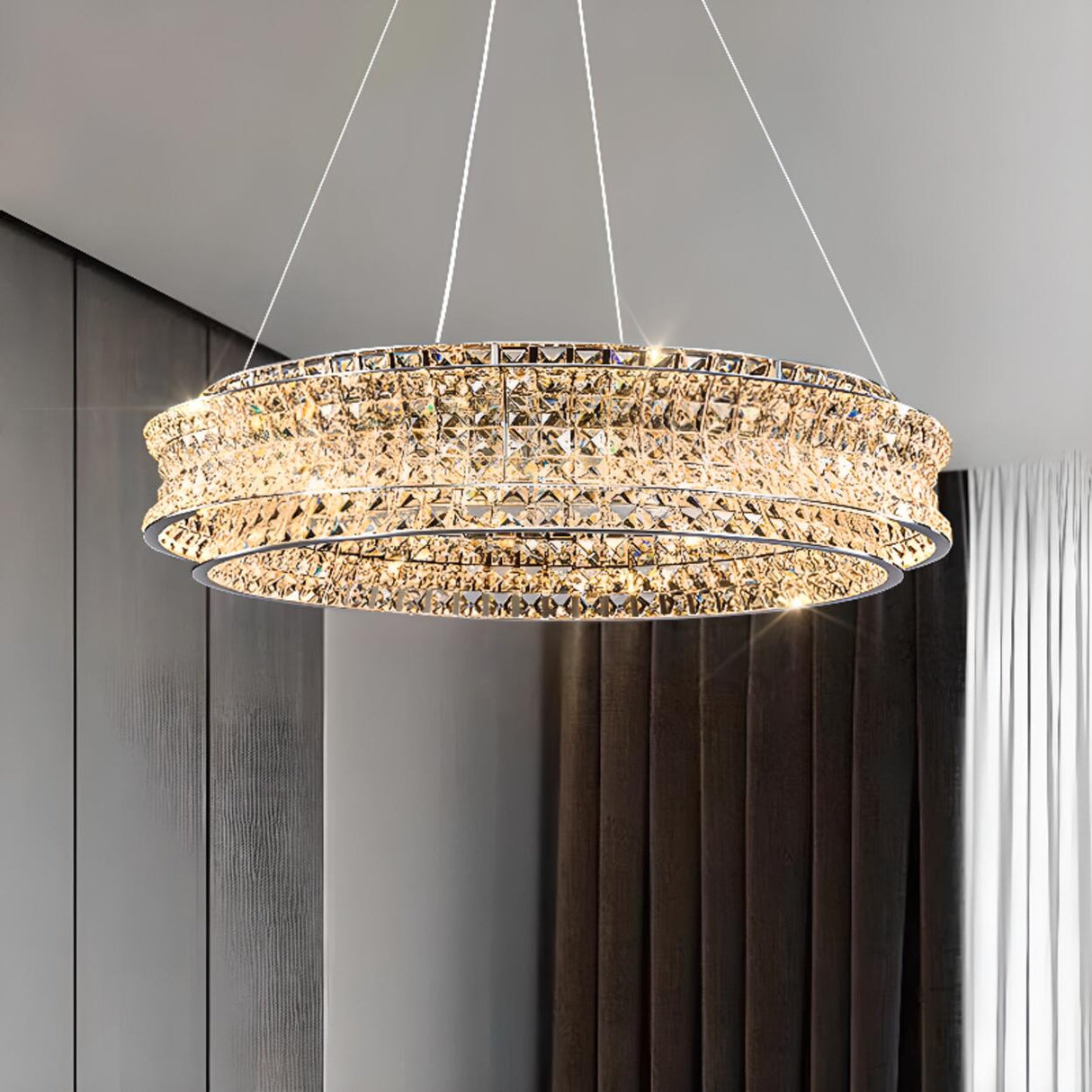 Luxury Crystal Ring Chandelier Adjustable Height Image - 4