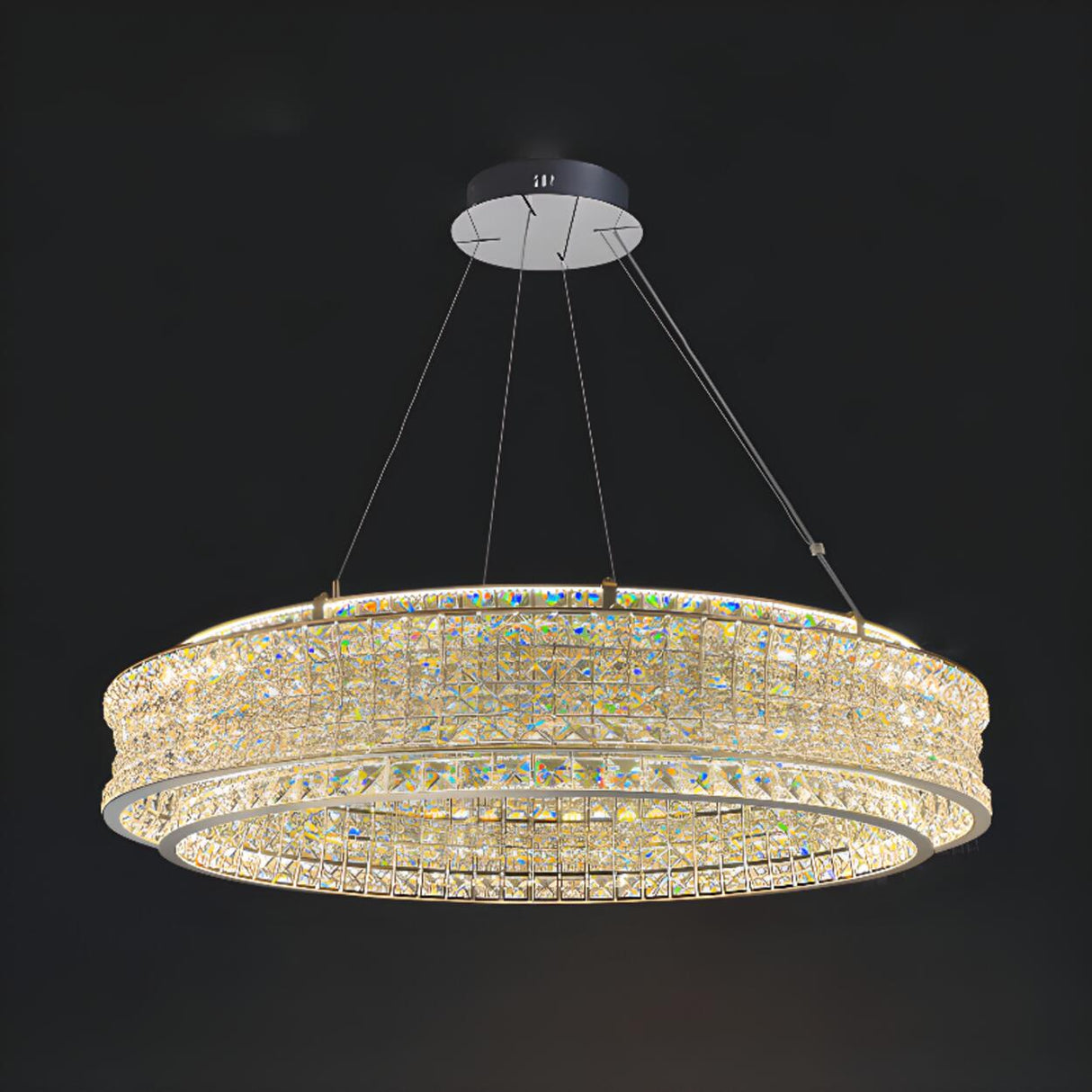 Luxury Crystal Ring Chandelier Adjustable Height Image - 5