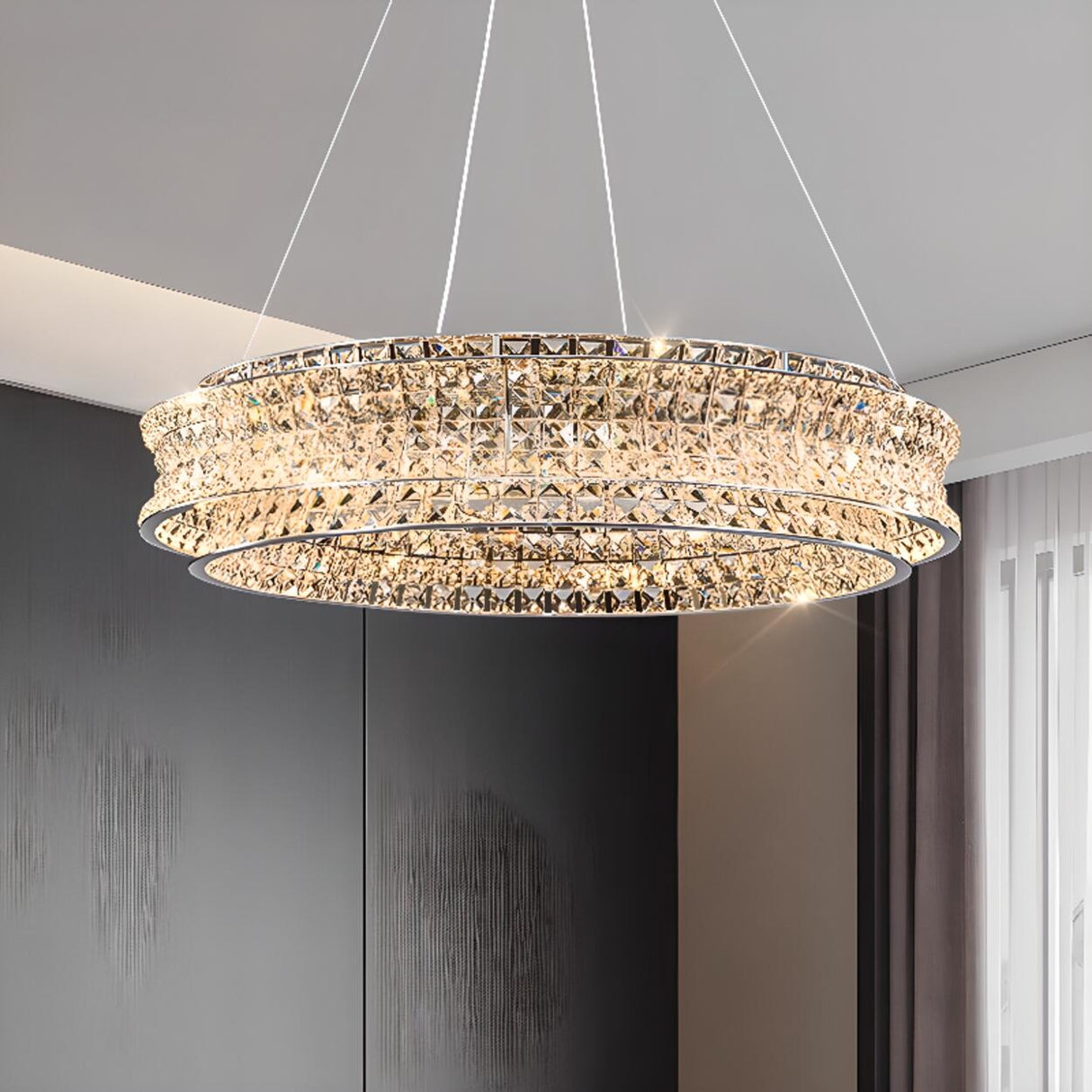 Luxury Crystal Ring Chandelier Adjustable Height Image - 6
