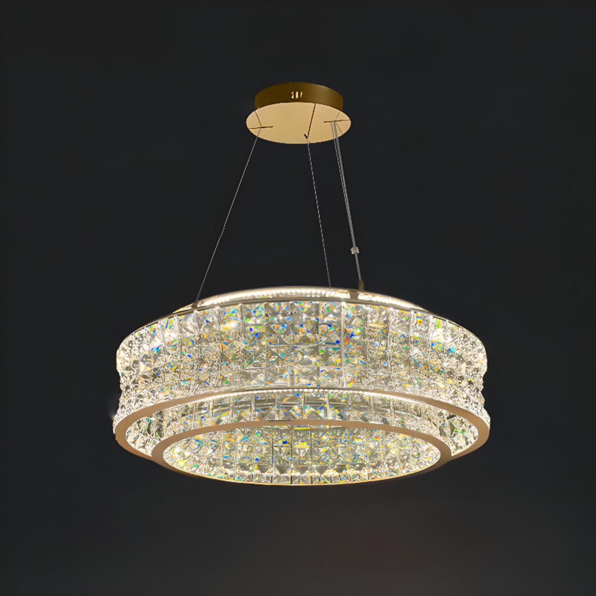 Luxury Crystal Ring Chandelier Adjustable Height Image - 7