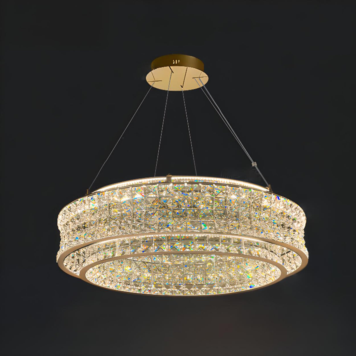 Luxury Crystal Ring Chandelier Adjustable Height Image - 9