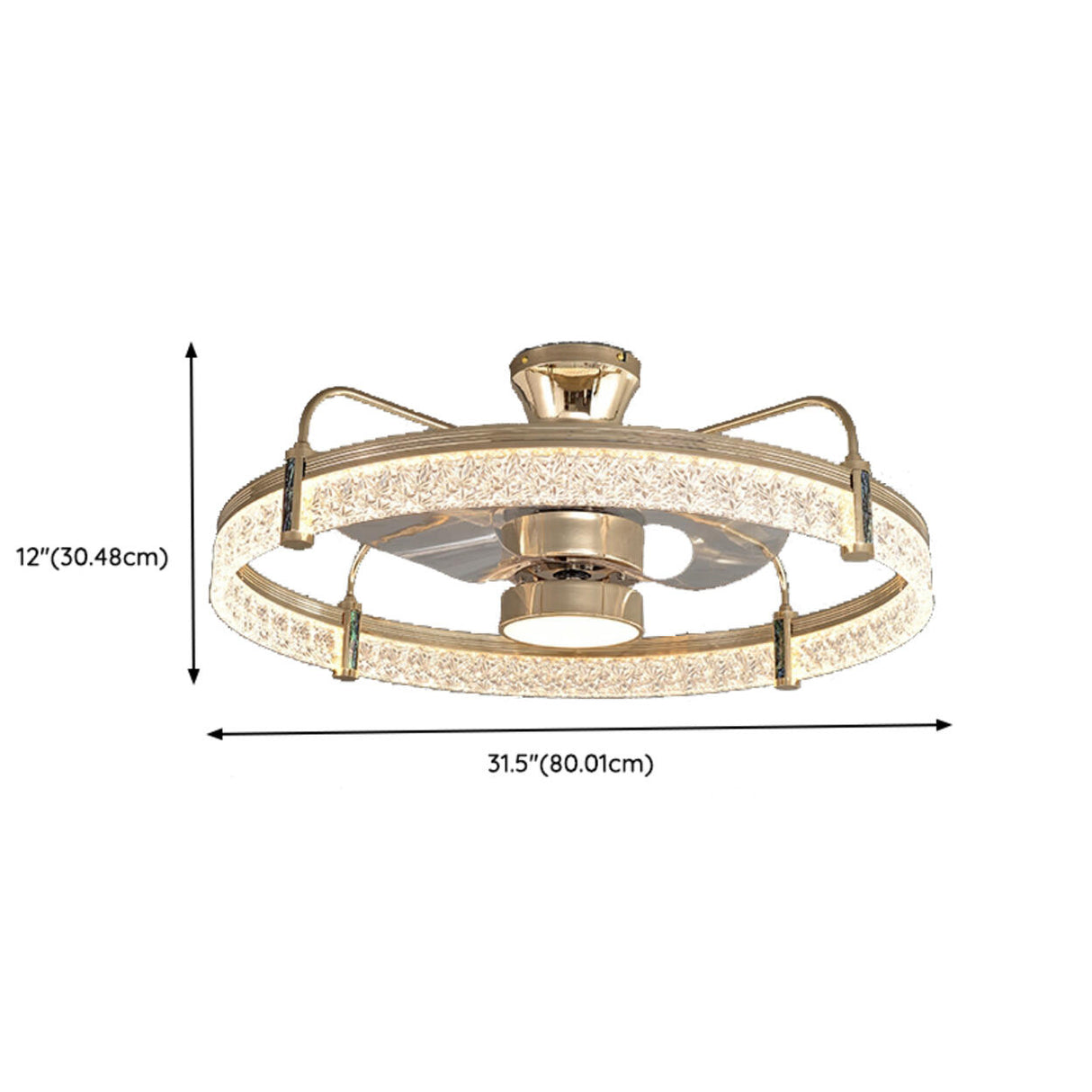 Luxury Crystal Semi-Flush Round Ceiling Fan with Light