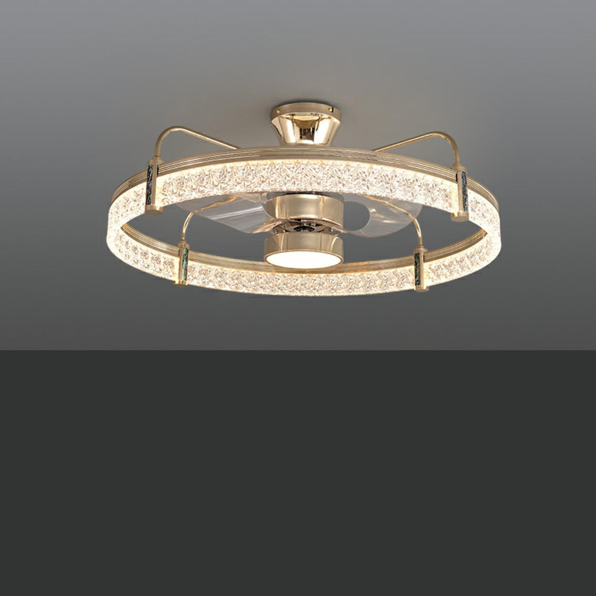 Luxury Crystal Semi-Flush Round Ceiling Fan with Light Image - 4
