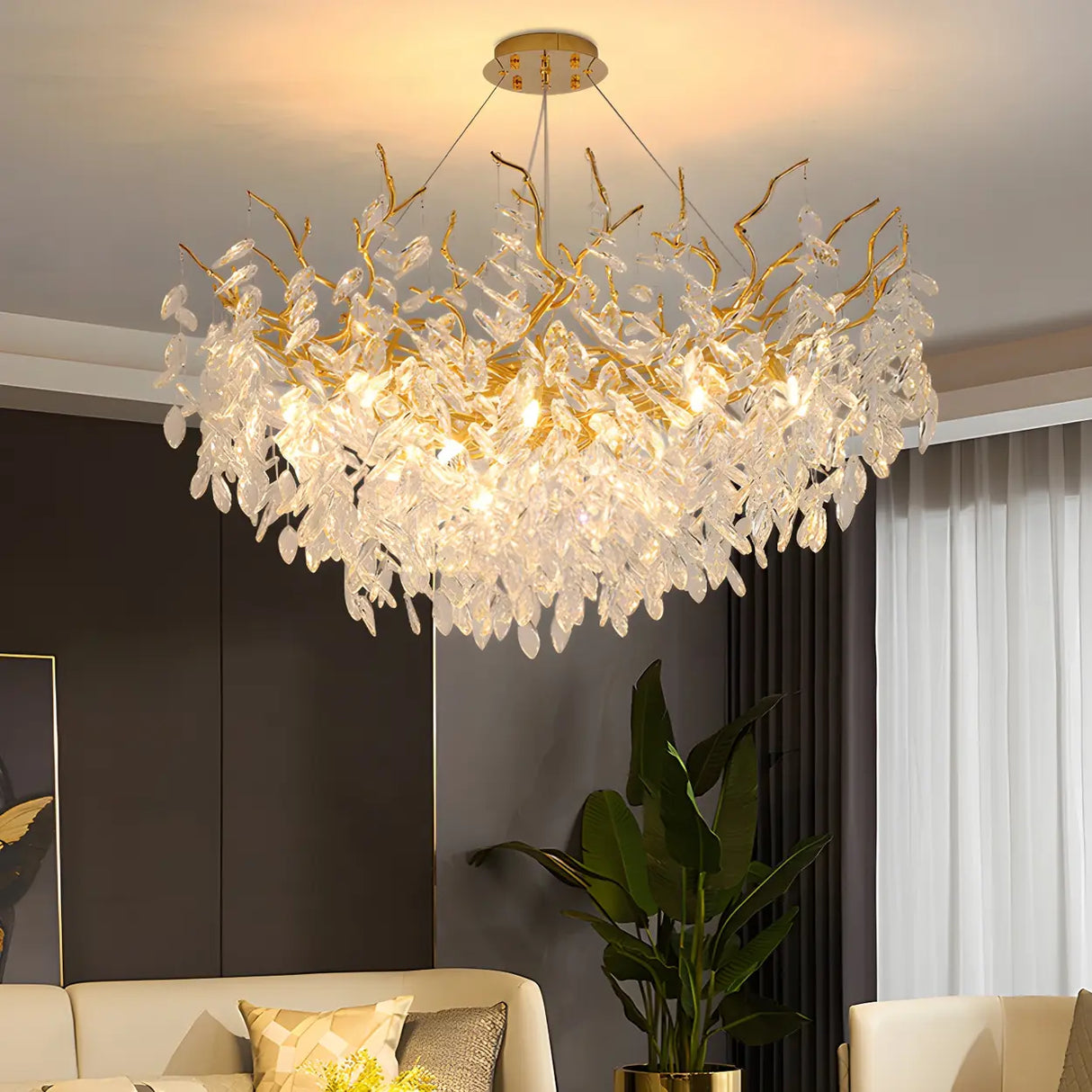 Luxury Crystal Tree Branch Chandelier Living Room Image - 3
