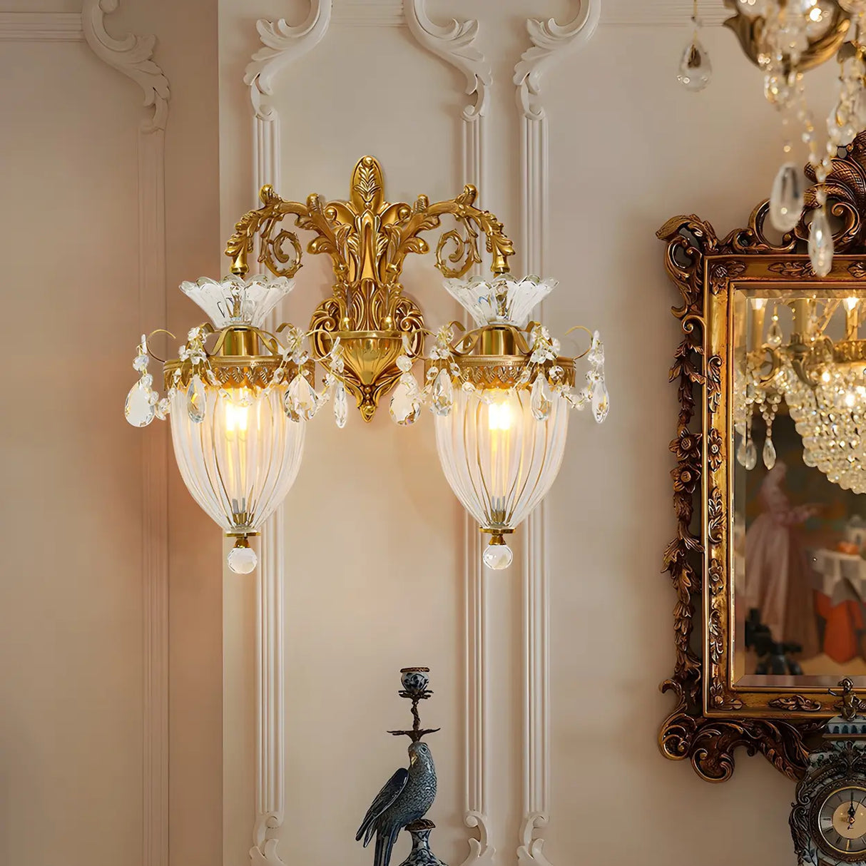 Luxury Crystal Wall Sconce with Gold Finish, Double Light Image - 1