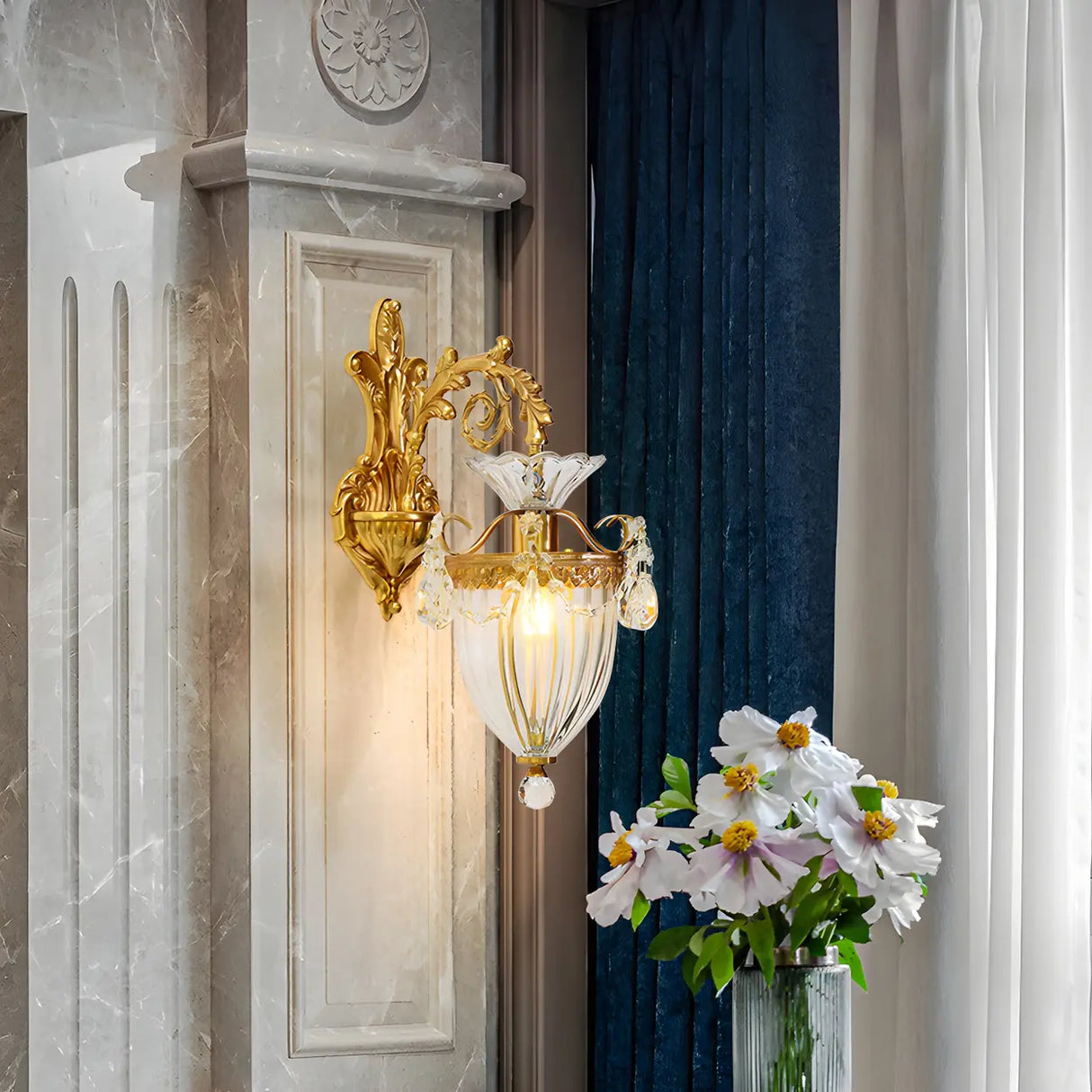 Luxury Crystal Wall Sconce with Gold Finish, Double Light Image - 3