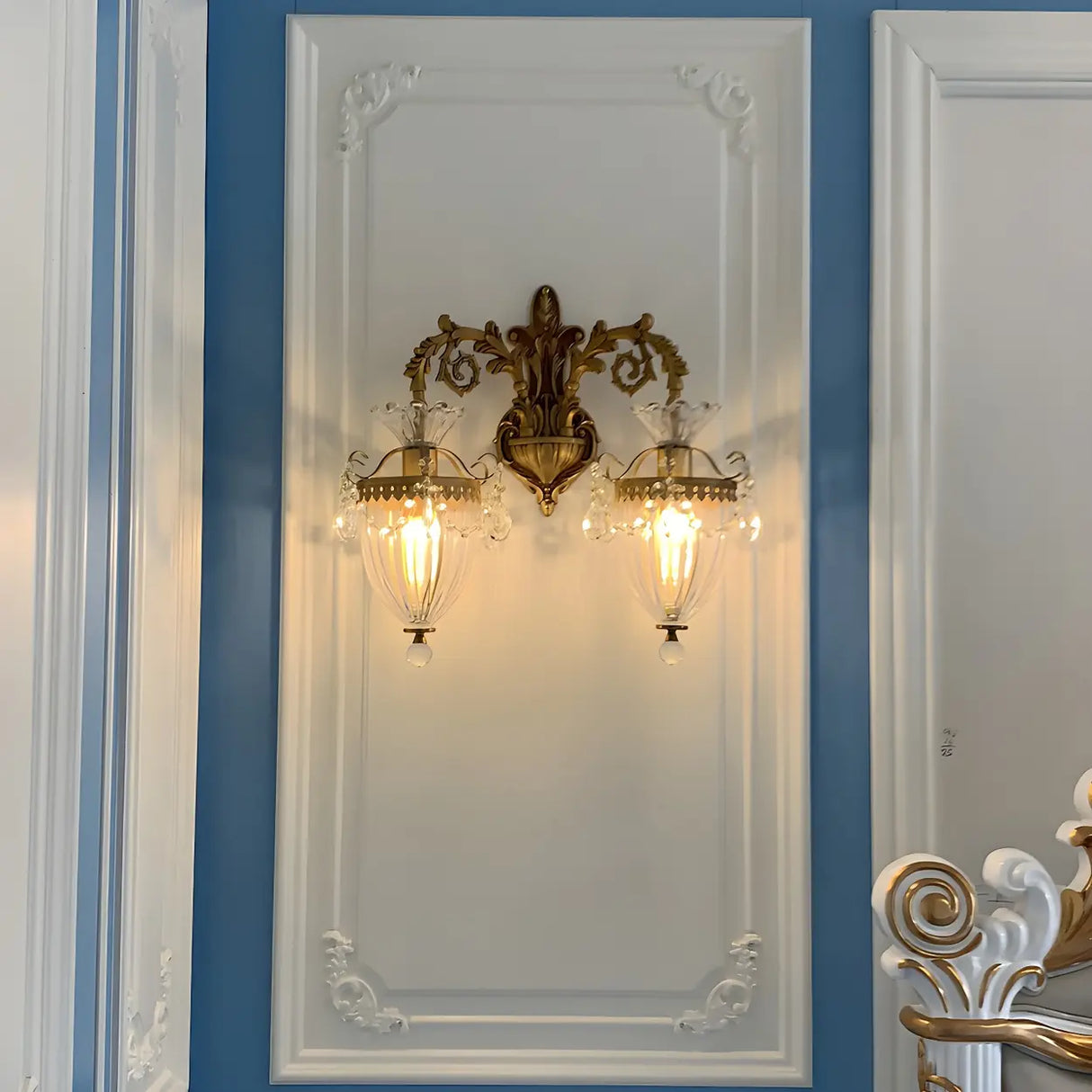 Luxury Crystal Wall Sconce with Gold Finish, Double Light Image - 4