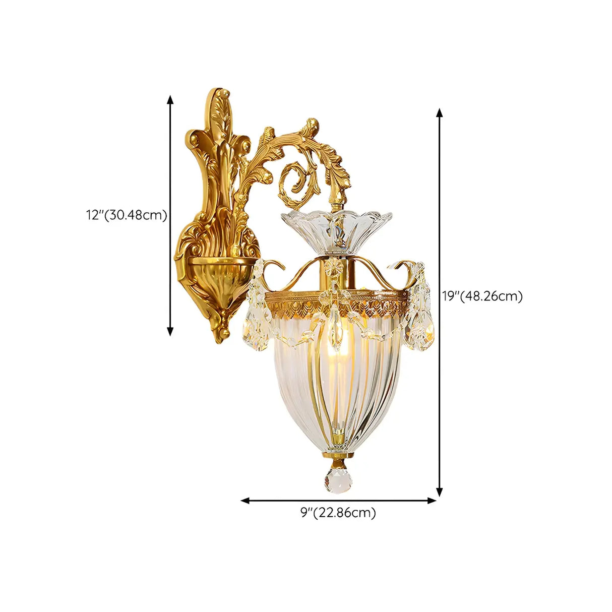 Luxury Crystal Wall Sconce with Gold Finish, Double Light