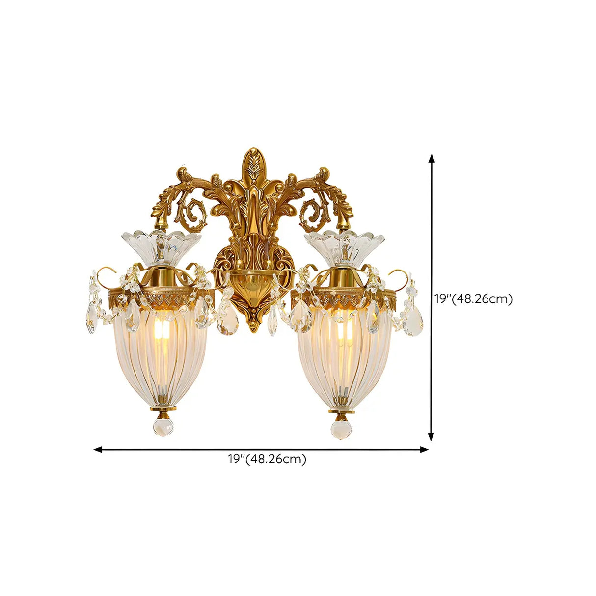 Luxury Crystal Wall Sconce with Gold Finish, Double Light Image - 13