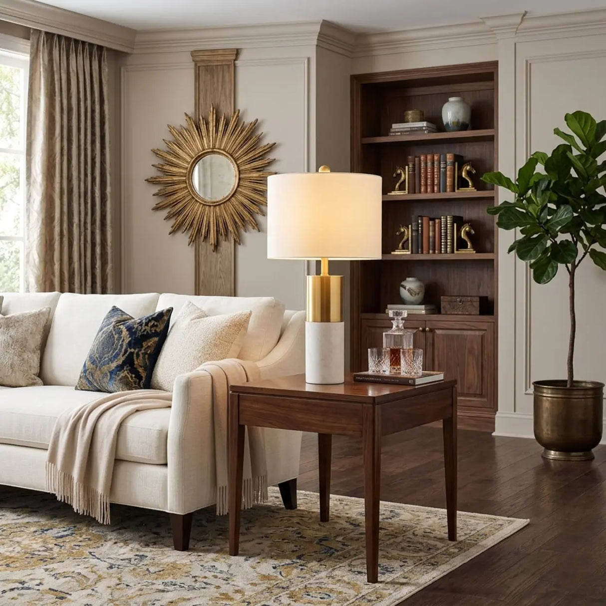 Luxury Cylindrical Marble Bedroom Dimmable Table Lamp Image - 5