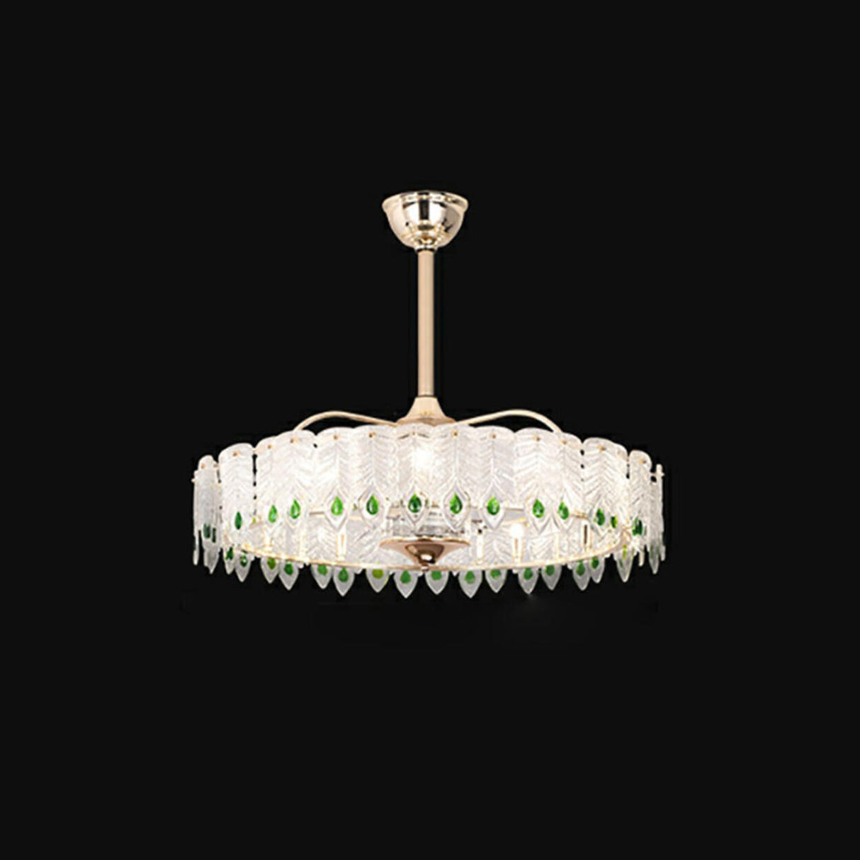 Luxury Feather 3 Blades Round Chandelier Fan with Light Image - 10