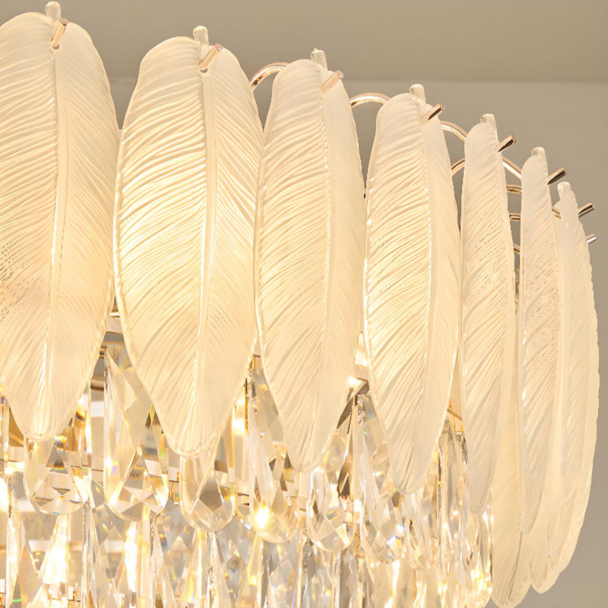 Luxury Feather Crystal Flush Mount Light Living Room Image - 14