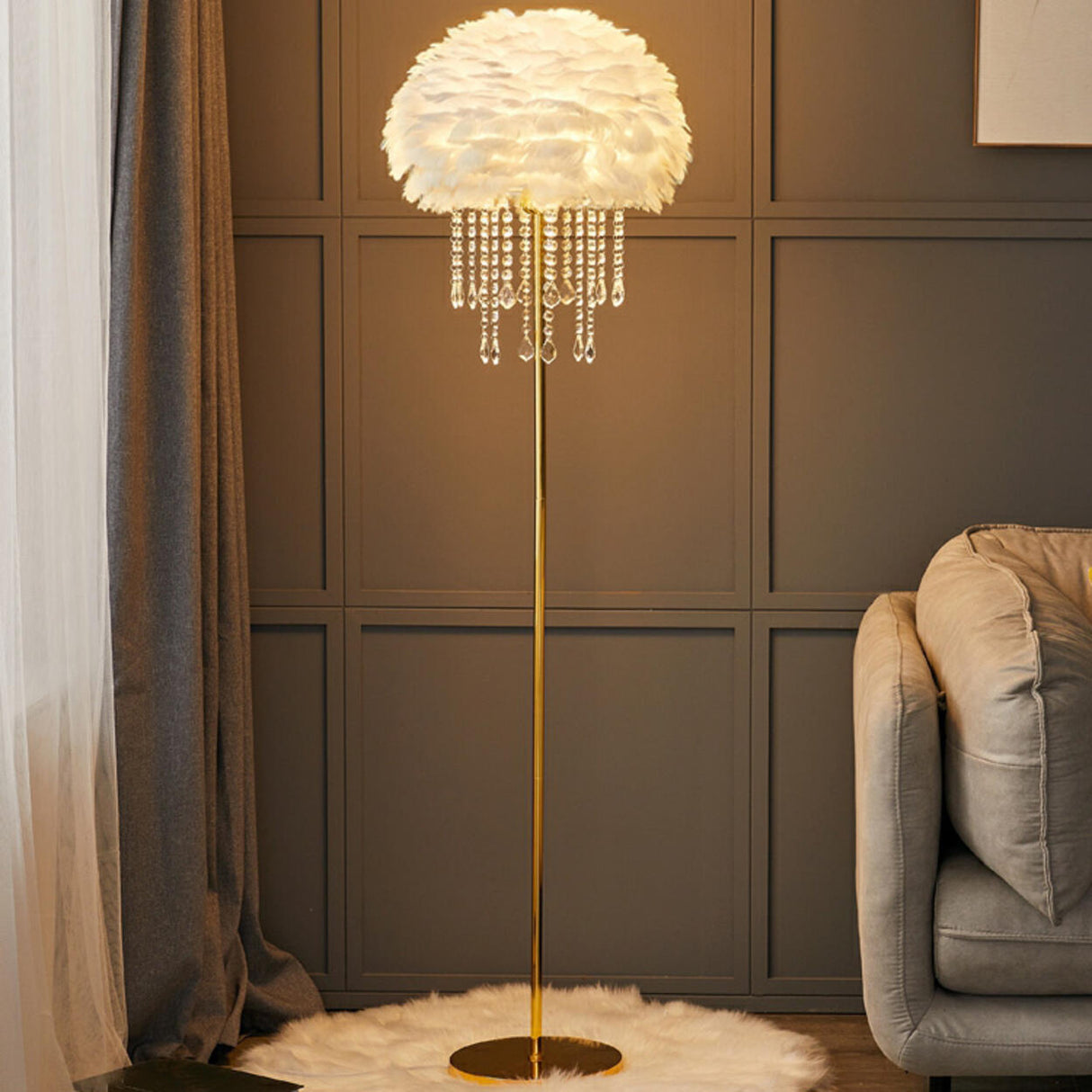 Luxury Feather Crystal Pendant Accents Floor Lamp Image - 3