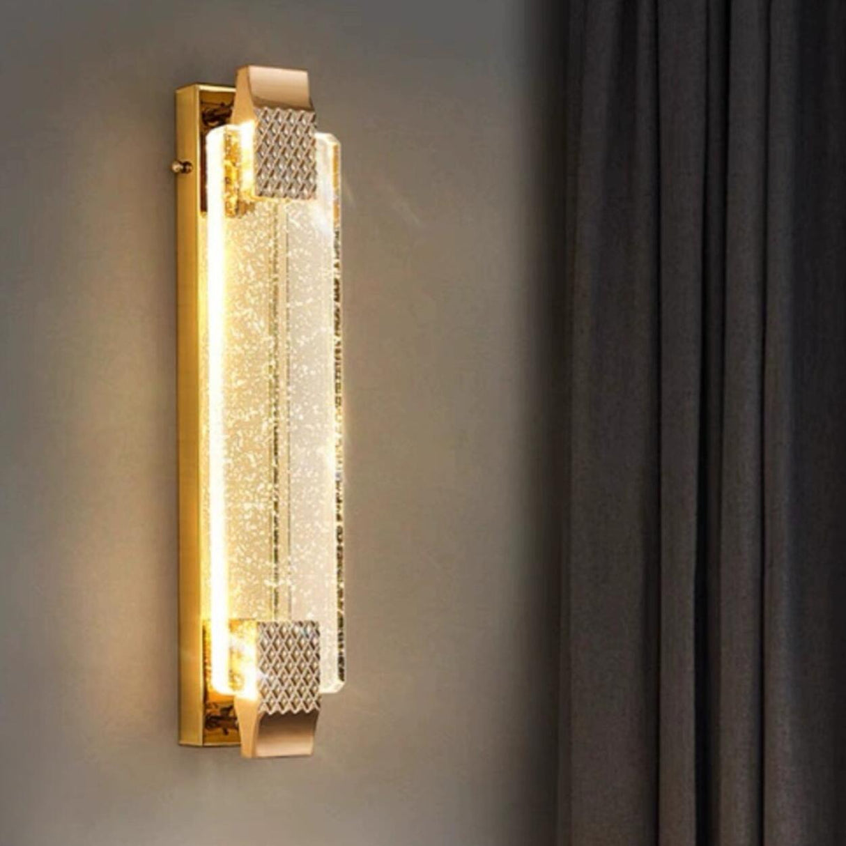 Luxury Geometric Crystal Panel Gold Wall Sconce Image - 1