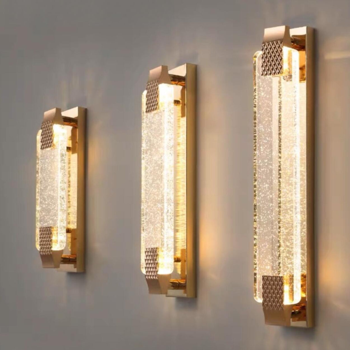 Luxury Geometric Crystal Panel Gold Wall Sconce Image - 10