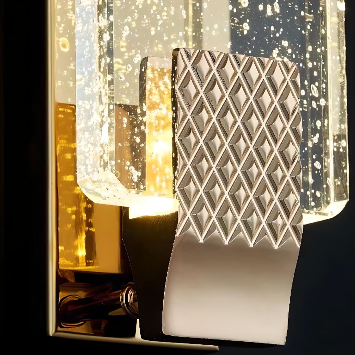 Luxury Geometric Crystal Panel Gold Wall Sconce Image - 15