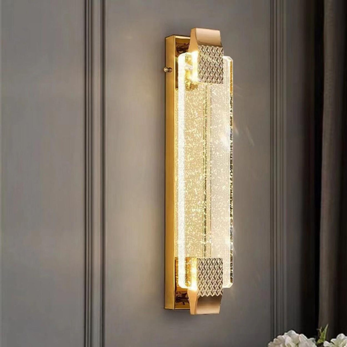 Luxury Geometric Crystal Panel Gold Wall Sconce Image - 3