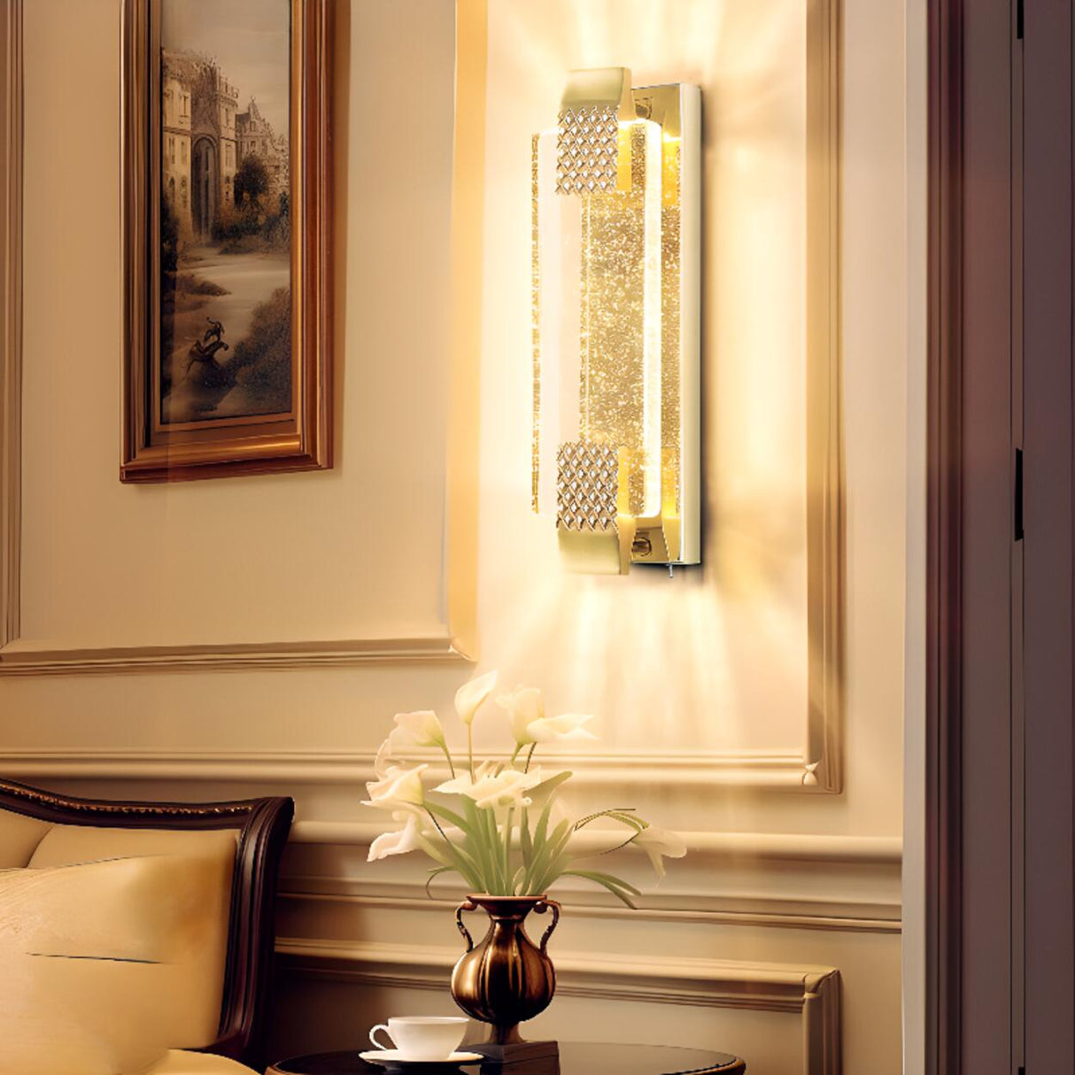 Luxury Geometric Crystal Panel Gold Wall Sconce Image - 6