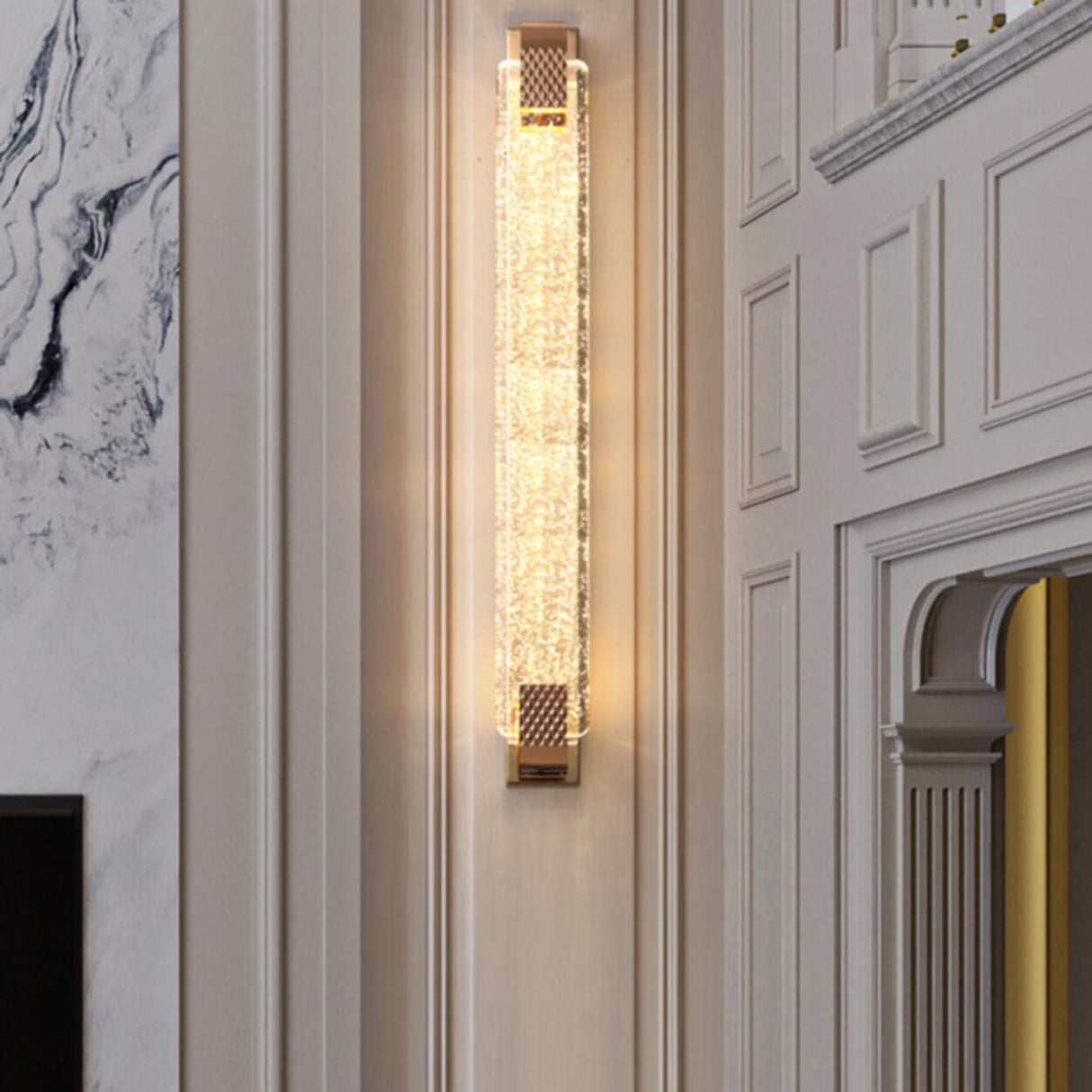 Luxury Geometric Crystal Panel Gold Wall Sconce Image - 8