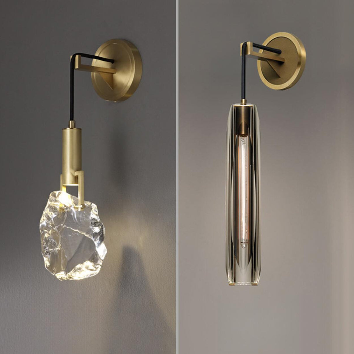 Luxury Geometric Gold Rock Crystal Wall Sconce Image - 12