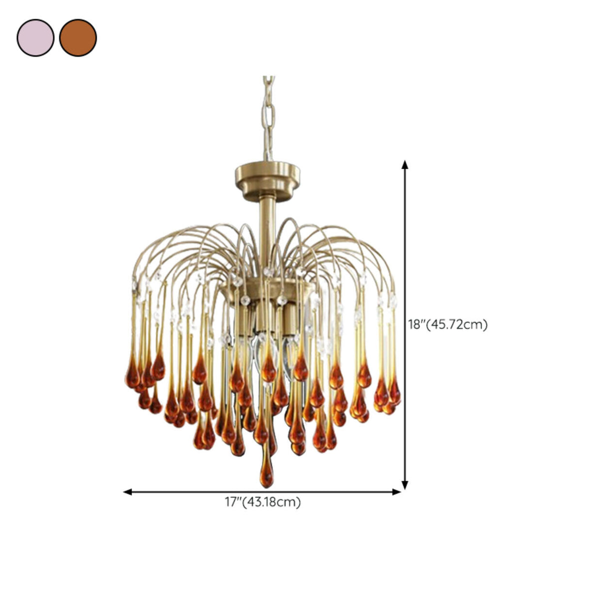 Luxury Gold Amber Glass Teardrop Cascading Chandelier