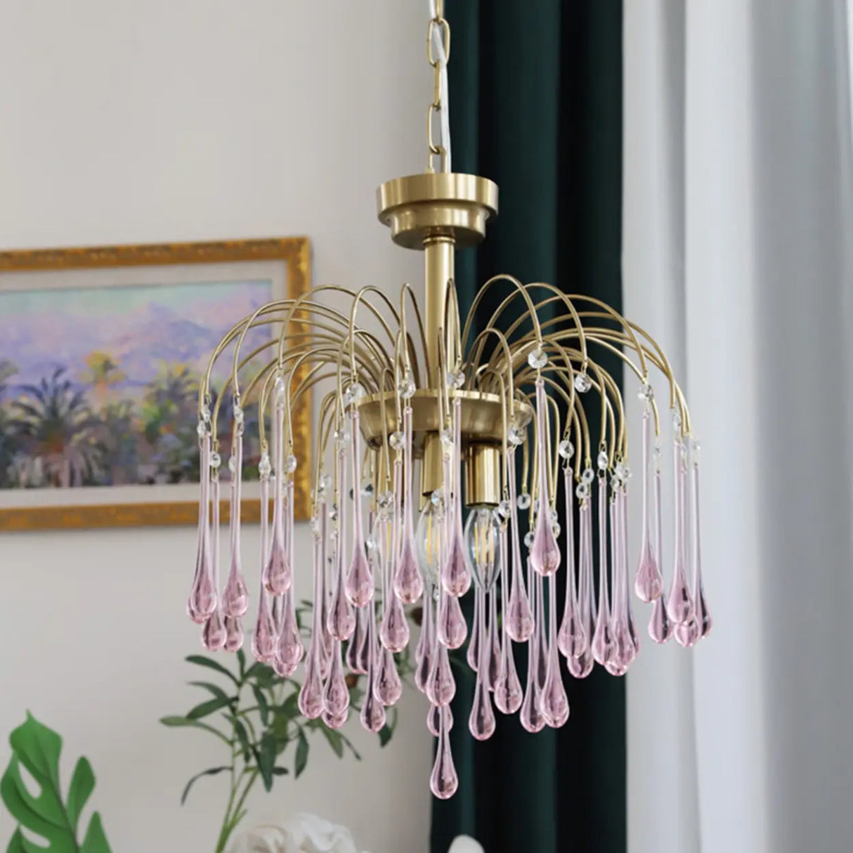 Luxury Gold Amber Glass Teardrop Cascading Chandelier Image - 5