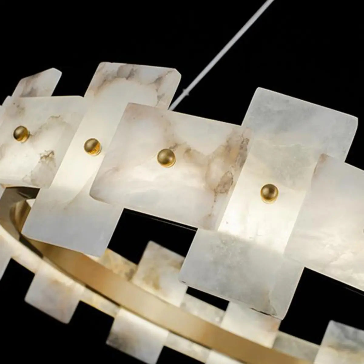 Luxury Gold Circular Alabaster Chandelier for Dining Room Image - 10