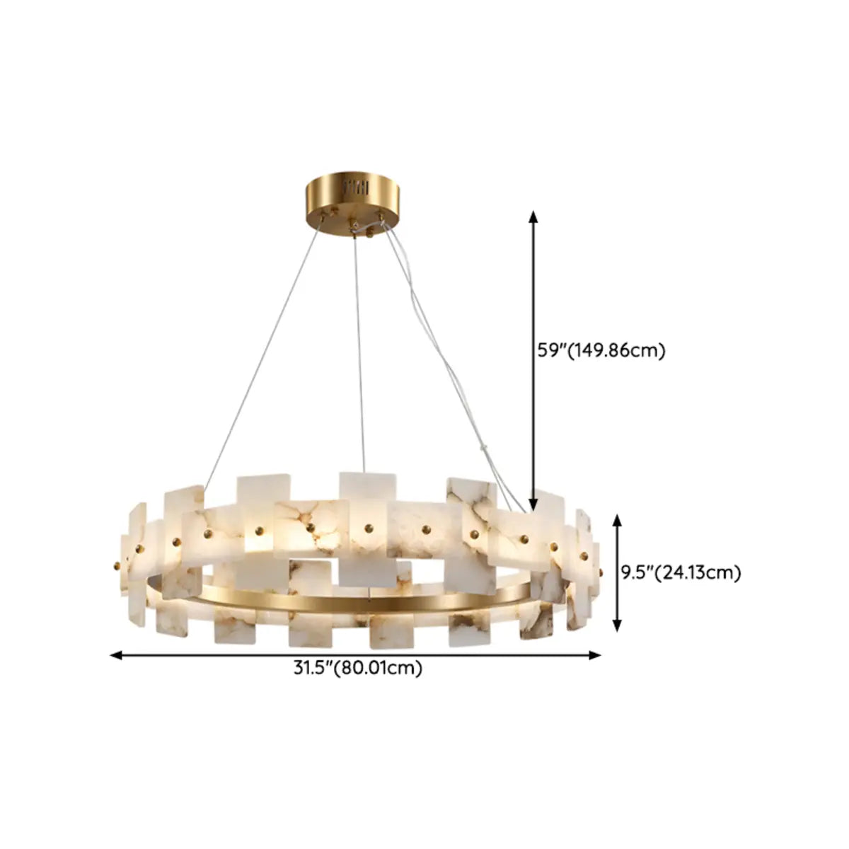 Luxury Gold Circular Alabaster Chandelier for Dining Room Image - 14