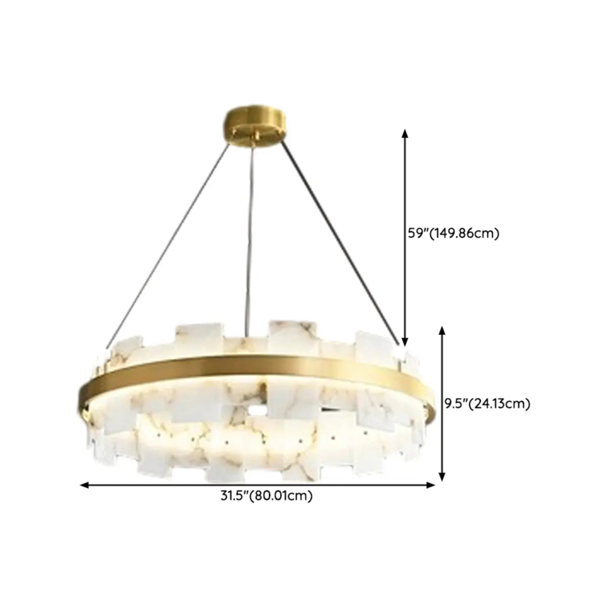 Luxury Gold Circular Alabaster Chandelier for Dining Room Image - 15