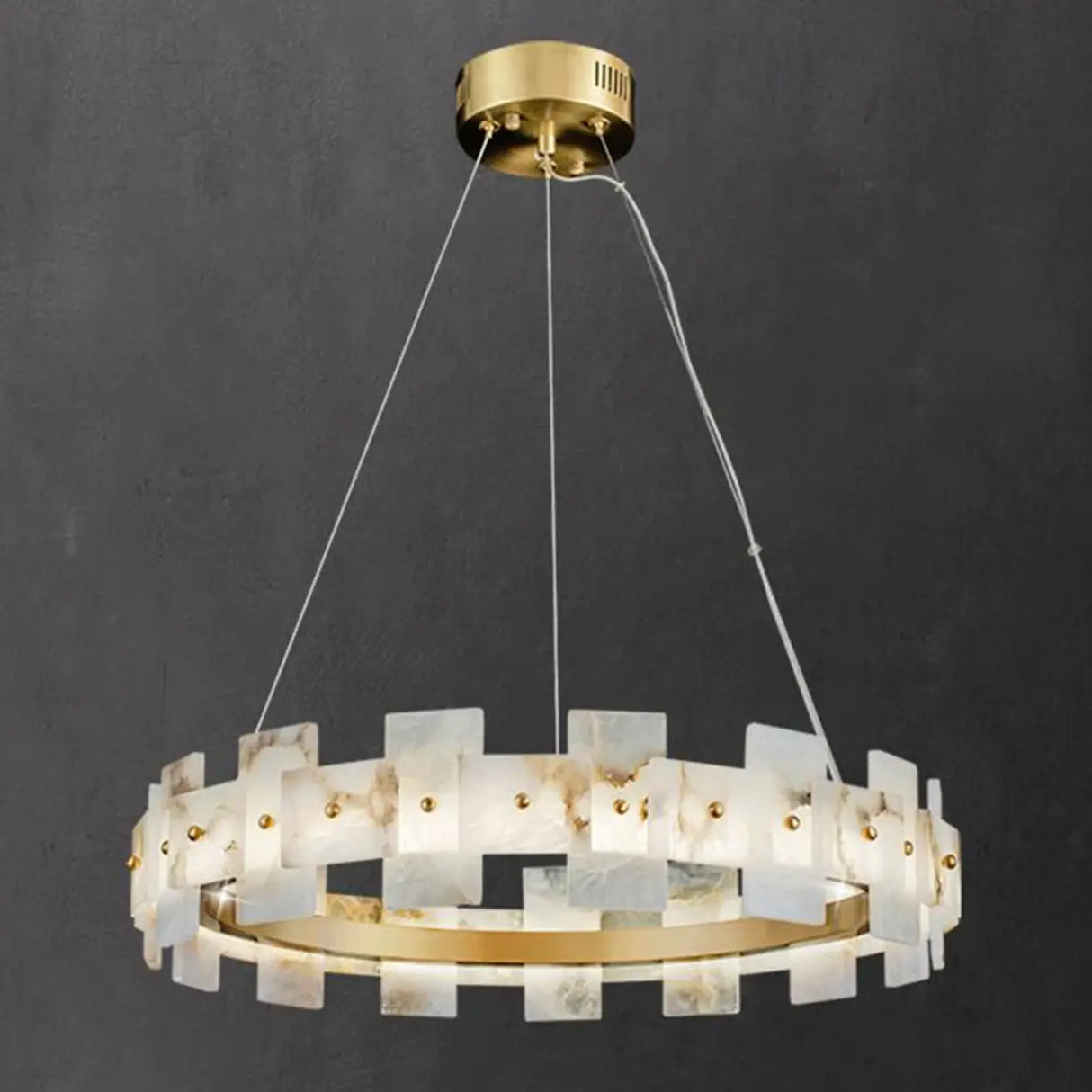 Luxury Gold Circular Alabaster Chandelier for Dining Room Image - 3