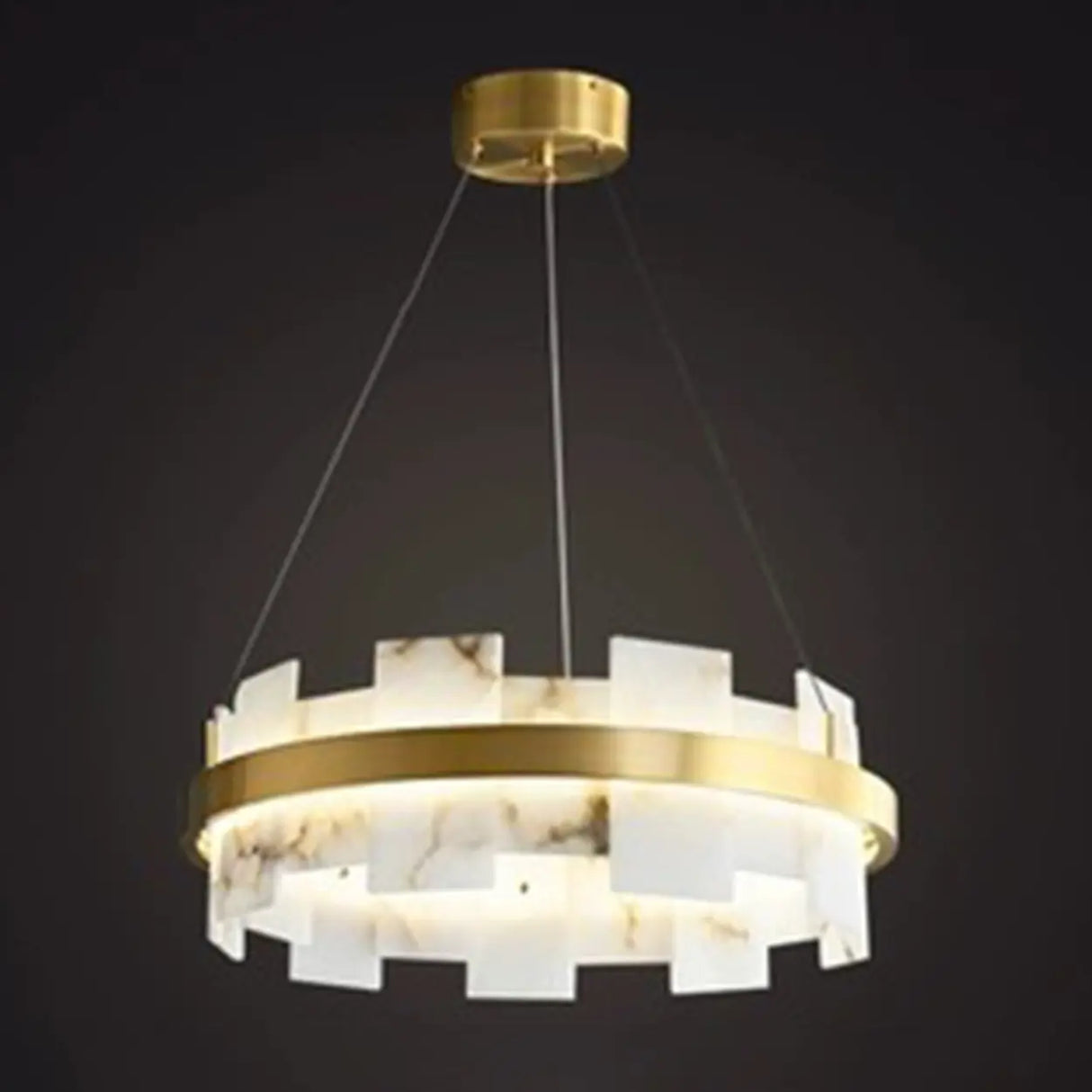 Luxury Gold Circular Alabaster Chandelier for Dining Room Image - 4