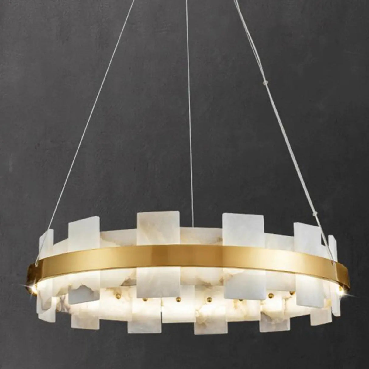 Luxury Gold Circular Alabaster Chandelier for Dining Room Image - 5