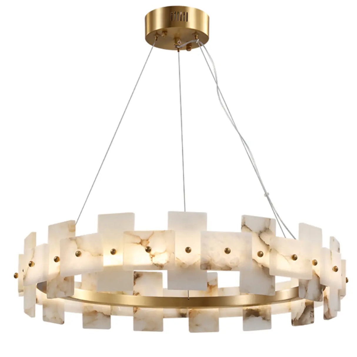 Luxury Gold Circular Alabaster Chandelier for Dining Room Image - 8
