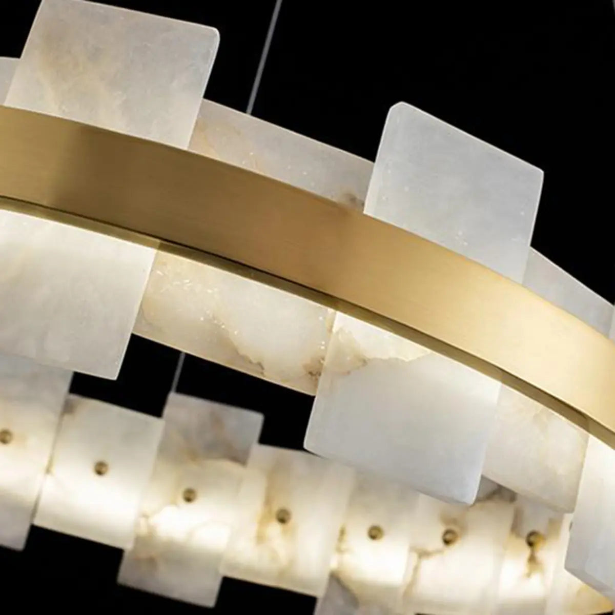 Luxury Gold Circular Alabaster Chandelier for Dining Room Image - 9